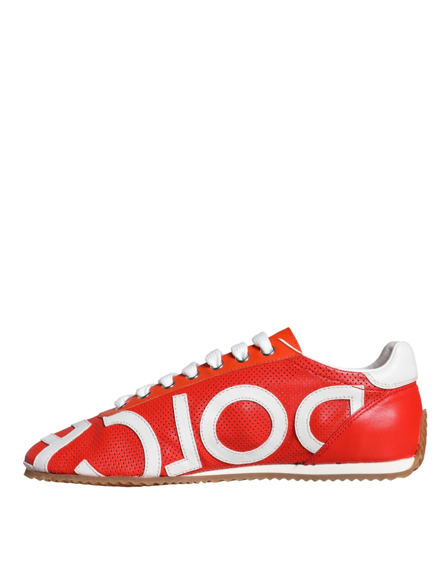 Dolce & Gabbana Red White Leather Logo Casual Sneakers Shoes