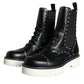 Dolce & Gabbana Black Leather Combat Mid Calf Boots Shoes