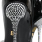 Dolce & Gabbana Black Patent Leather Crystal Heel Boots Shoes