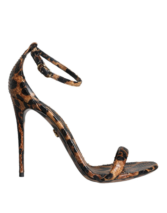 Dolce & Gabbana Brown Leopard Leather Ankle Strap Sandals Shoes