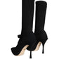 Dolce & Gabbana Black Stiletto Heels Mid Calf Boots Shoes