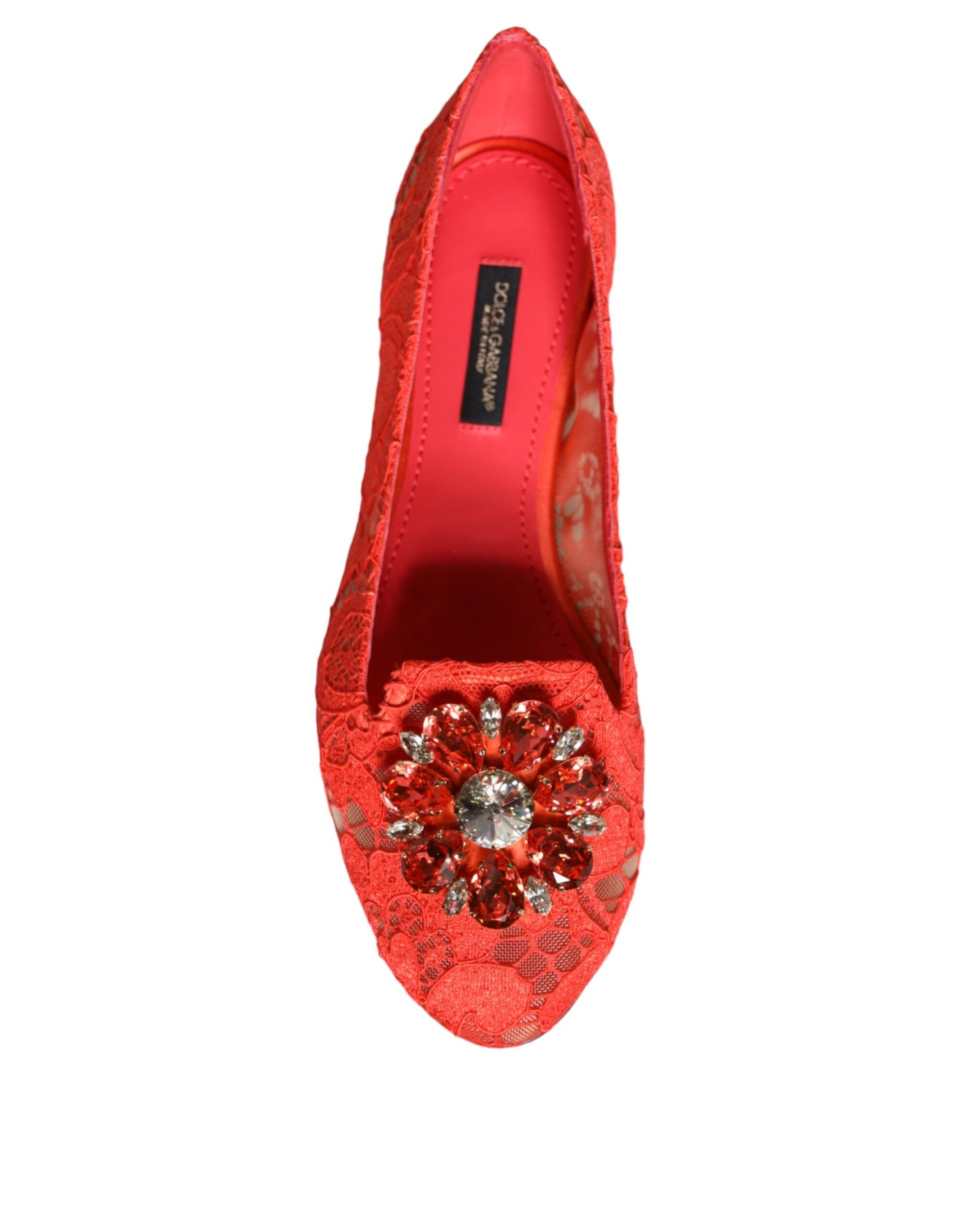 Dolce & Gabbana Coral Lace Crystal Ballet Flats Loafers Shoes