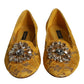 Dolce & Gabbana Mustard Lace Crystal Ballet Flats Loafer Shoes