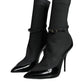 Dolce & Gabbana Black Leather Stilettos Booties Socks Shoes