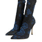 Dolce & Gabbana Black Floral Stretch Mid Calf Boots Shoes