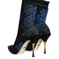 Dolce & Gabbana Black Floral Stretch Mid Calf Boots Shoes