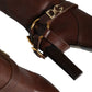 Dolce & Gabbana Brown Leather Gold Tone Logo High Boots Shoes