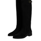 Dolce & Gabbana Black Suede Leather Knee High Boots Shoes