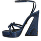 Dolce & Gabbana Blue Leather Ankle Strap Heels Sandals Shoes