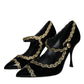 Dolce & Gabbana Black Mary Janes Velvet Gold Pumps Shoes