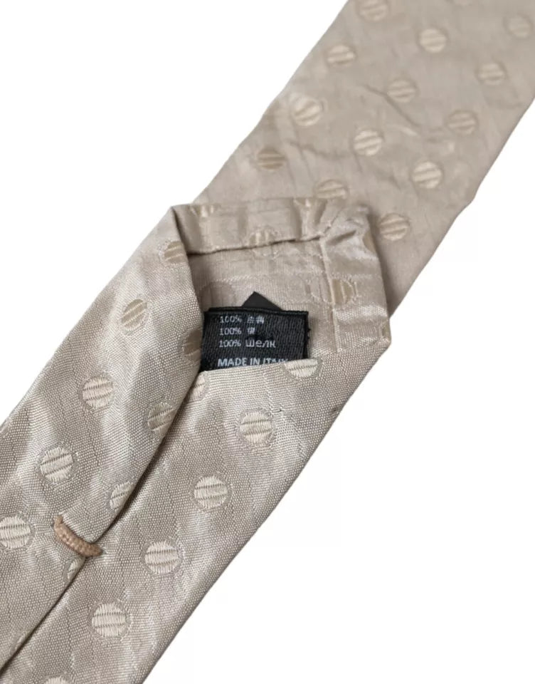 Dolce & Gabbana Beige Dotted Silk Classic Adjustable Men Tie