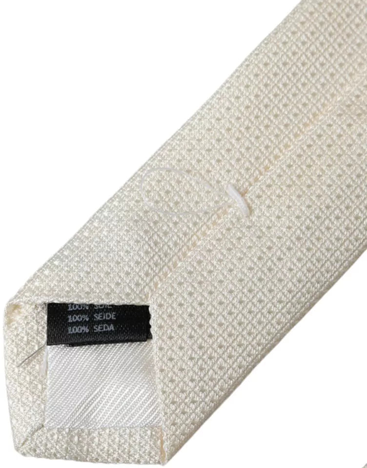 Dolce & Gabbana Off White Patterned Silk Classic Adjustable Tie