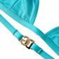 Dolce & Gabbana Blue Green Halter DG Logo Swimwear Beachwear Bikini Top