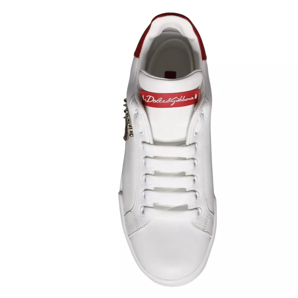 Dolce & Gabbana White Patch Calfskin Nappa Portofino Sneakers Shoes