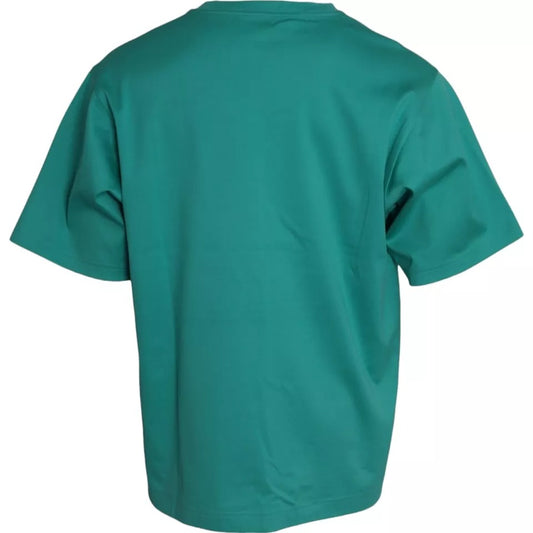 Dolce & Gabbana Green Logo Patch Round Neck Cotton  T-shirt