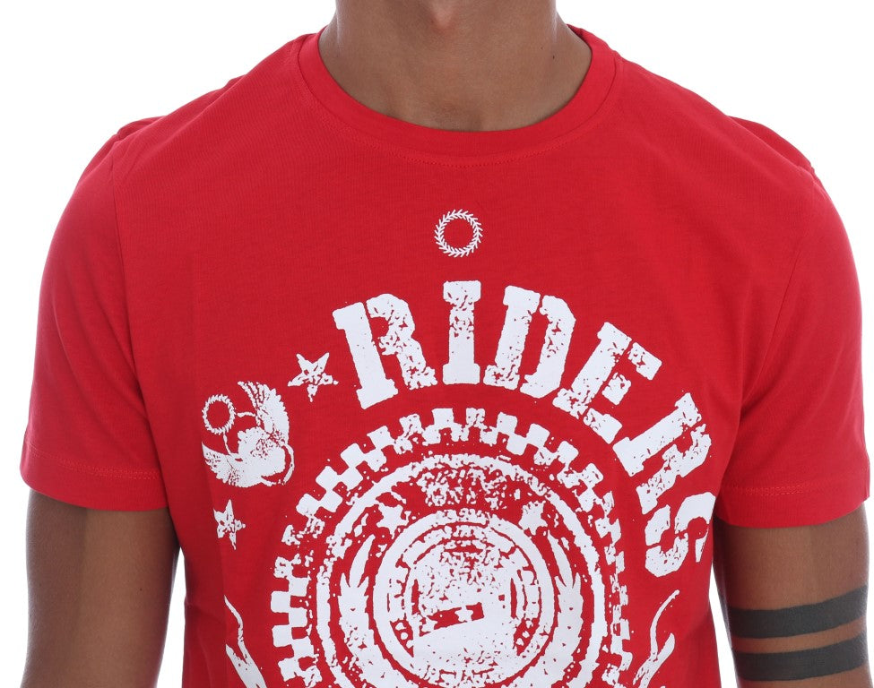 Chic Red 'RIDERS' Motive Crewneck Tee - SEHABRANDS