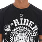 Chic Black Crewneck Tee with 'RIDERS' Motif - SEHABRANDS