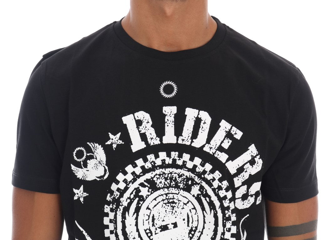 Chic Black Crewneck Tee with 'RIDERS' Motif - SEHABRANDS