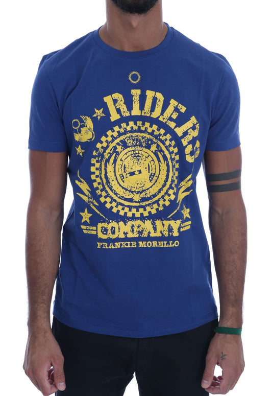 Stylish Blue Riders Motif Cotton Tee - SEHABRANDS