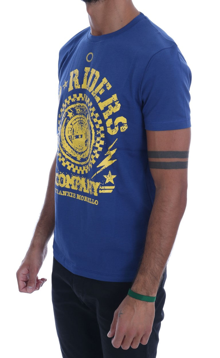 Stylish Blue Riders Motif Cotton Tee - SEHABRANDS