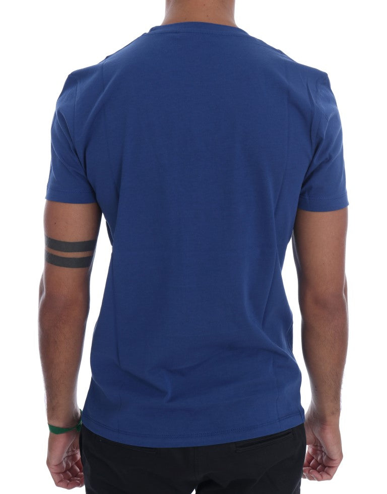 Stylish Blue Riders Motif Cotton Tee - SEHABRANDS