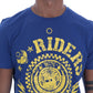 Stylish Blue Riders Motif Cotton Tee - SEHABRANDS