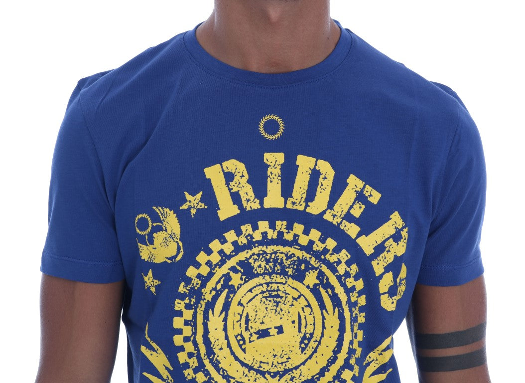 Stylish Blue Riders Motif Cotton Tee - SEHABRANDS