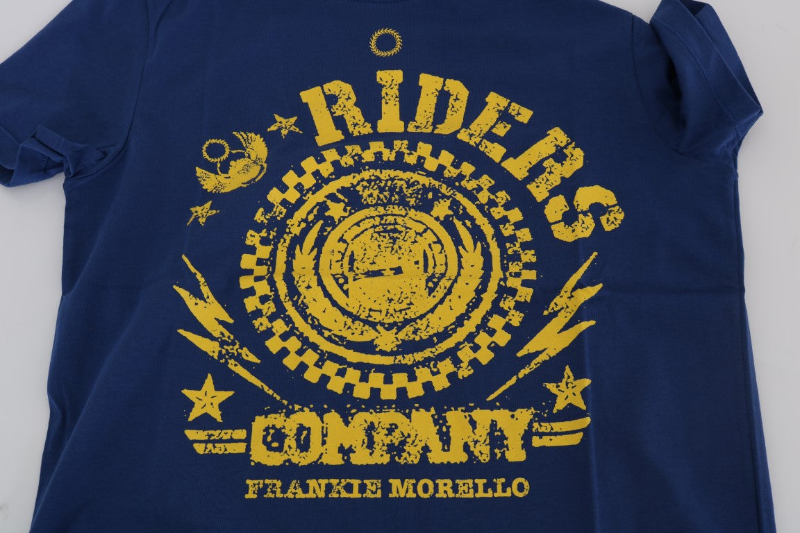 Stylish Blue Riders Motif Cotton Tee - SEHABRANDS