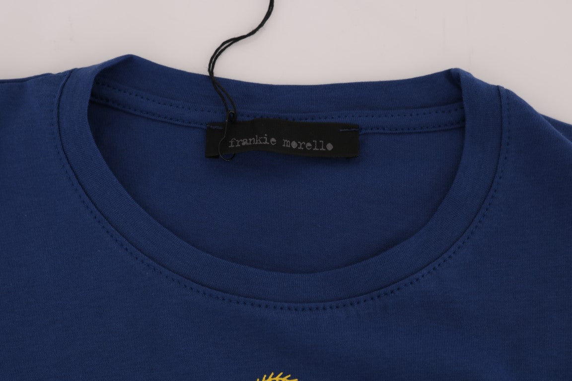 Stylish Blue Riders Motif Cotton Tee - SEHABRANDS