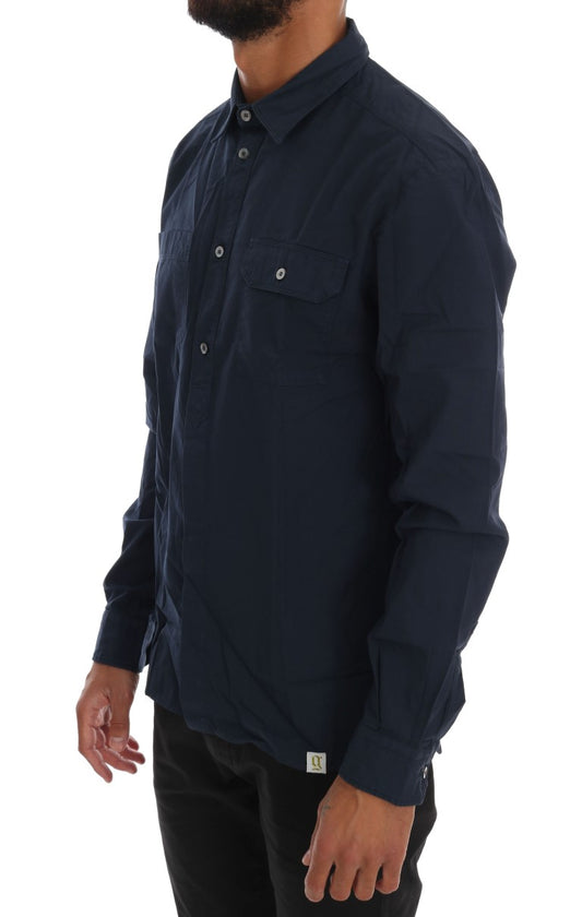 Elegant Blue Cotton Casual Shirt - SEHABRANDS