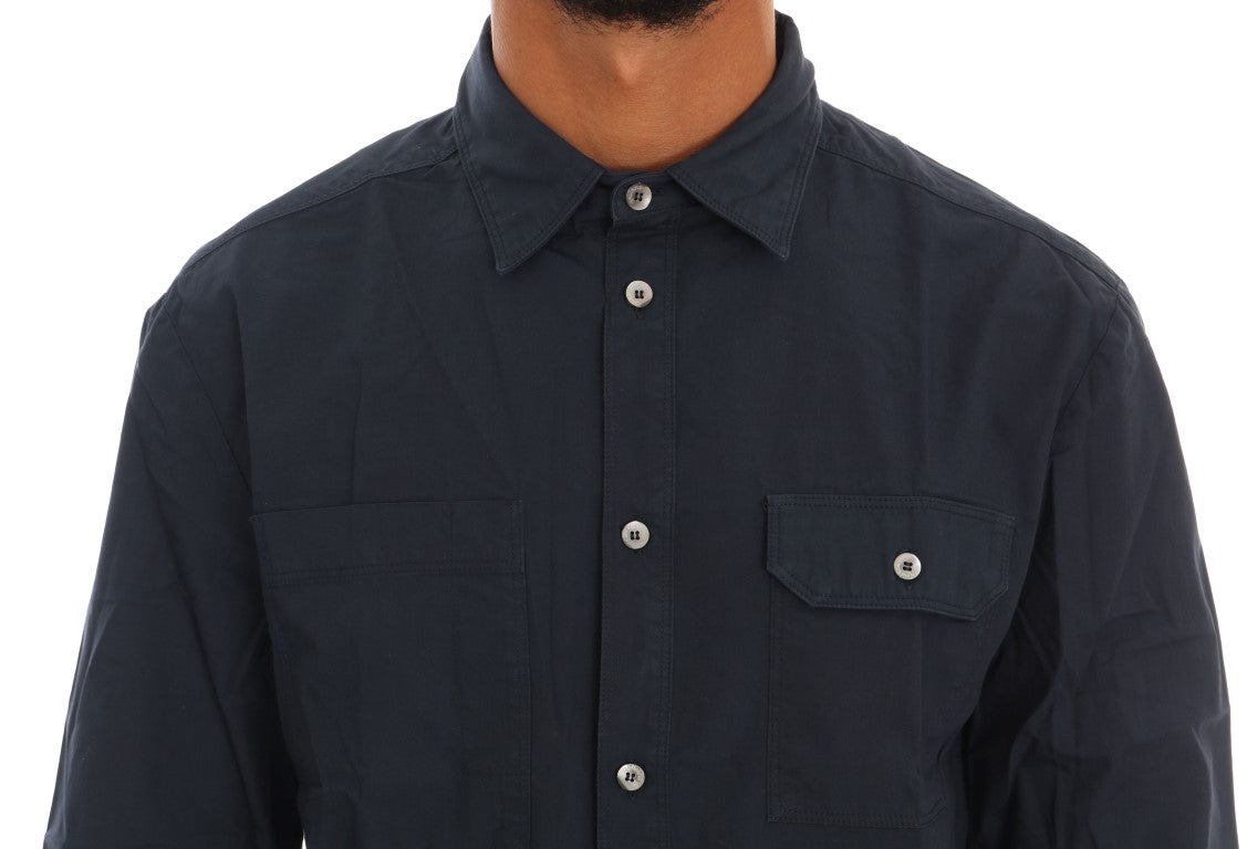 Elegant Blue Cotton Casual Shirt - SEHABRANDS