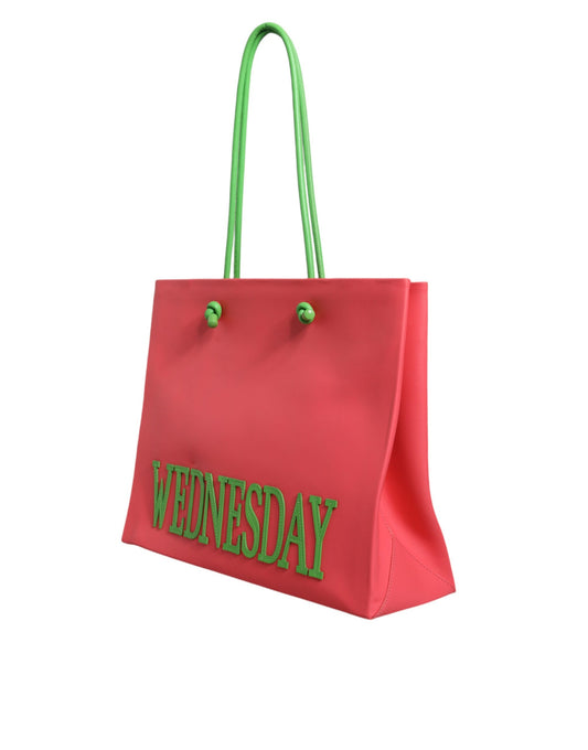 Pink Leather Weekend Wednesday Shopping Tote Bag - SEHABRANDS