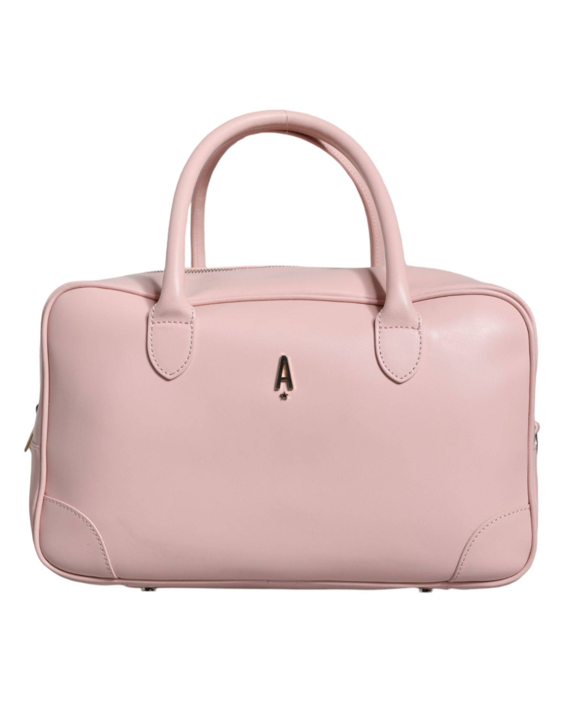 Pink Leather Logo Top Handle Duffel Handbag Women Bag - SEHABRANDS