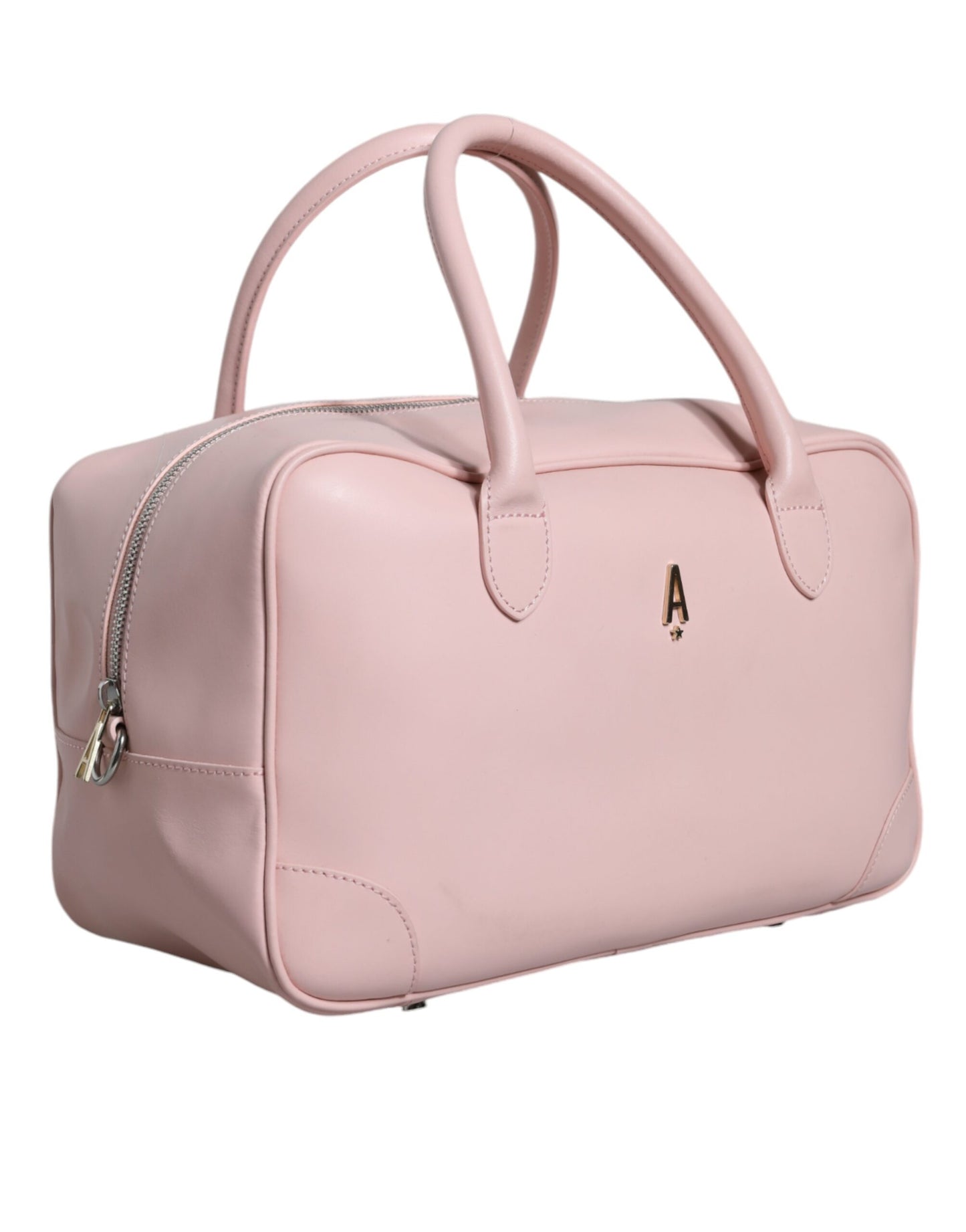 Pink Leather Logo Top Handle Duffel Handbag Women Bag - SEHABRANDS