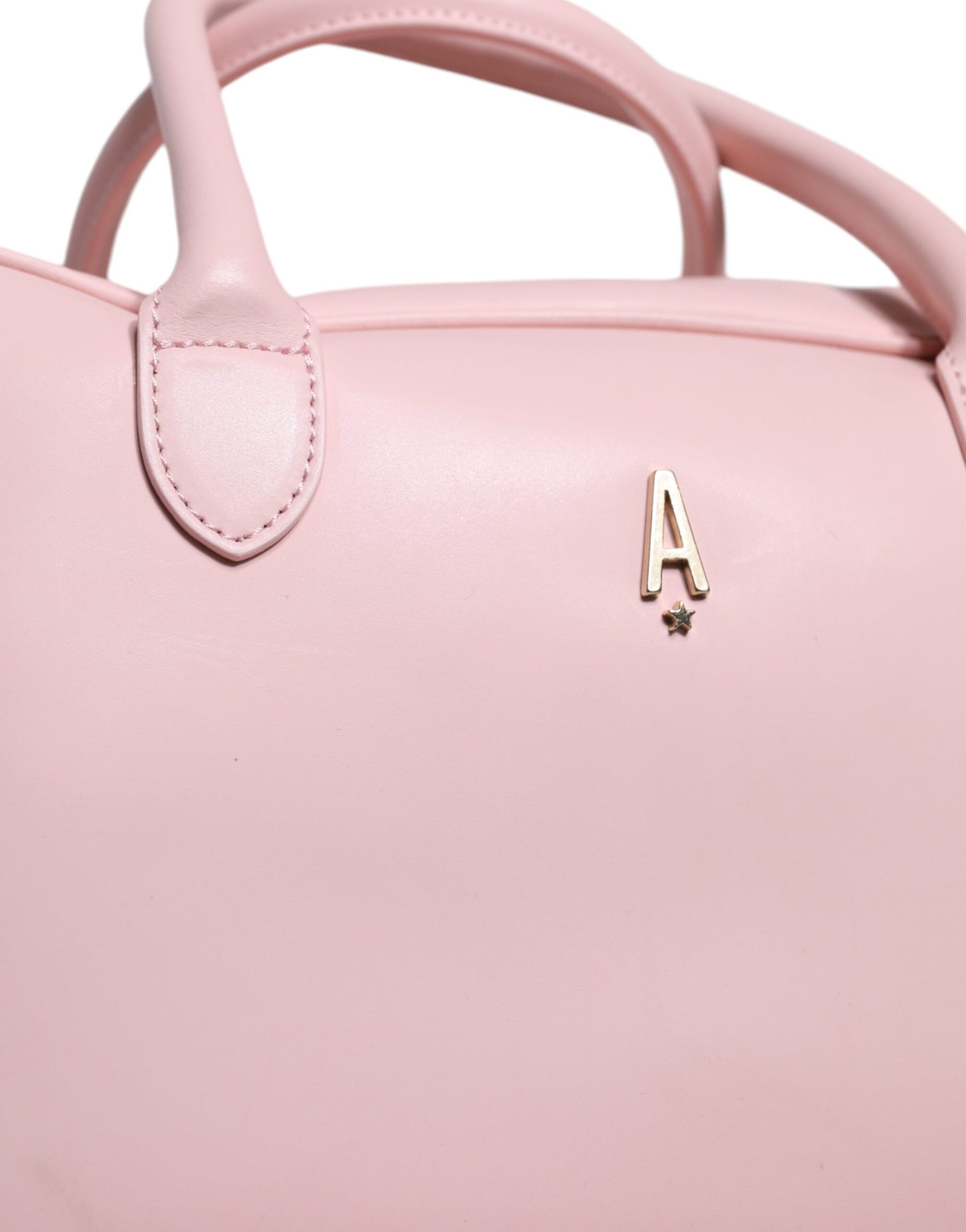 Pink Leather Logo Top Handle Duffel Handbag Women Bag - SEHABRANDS