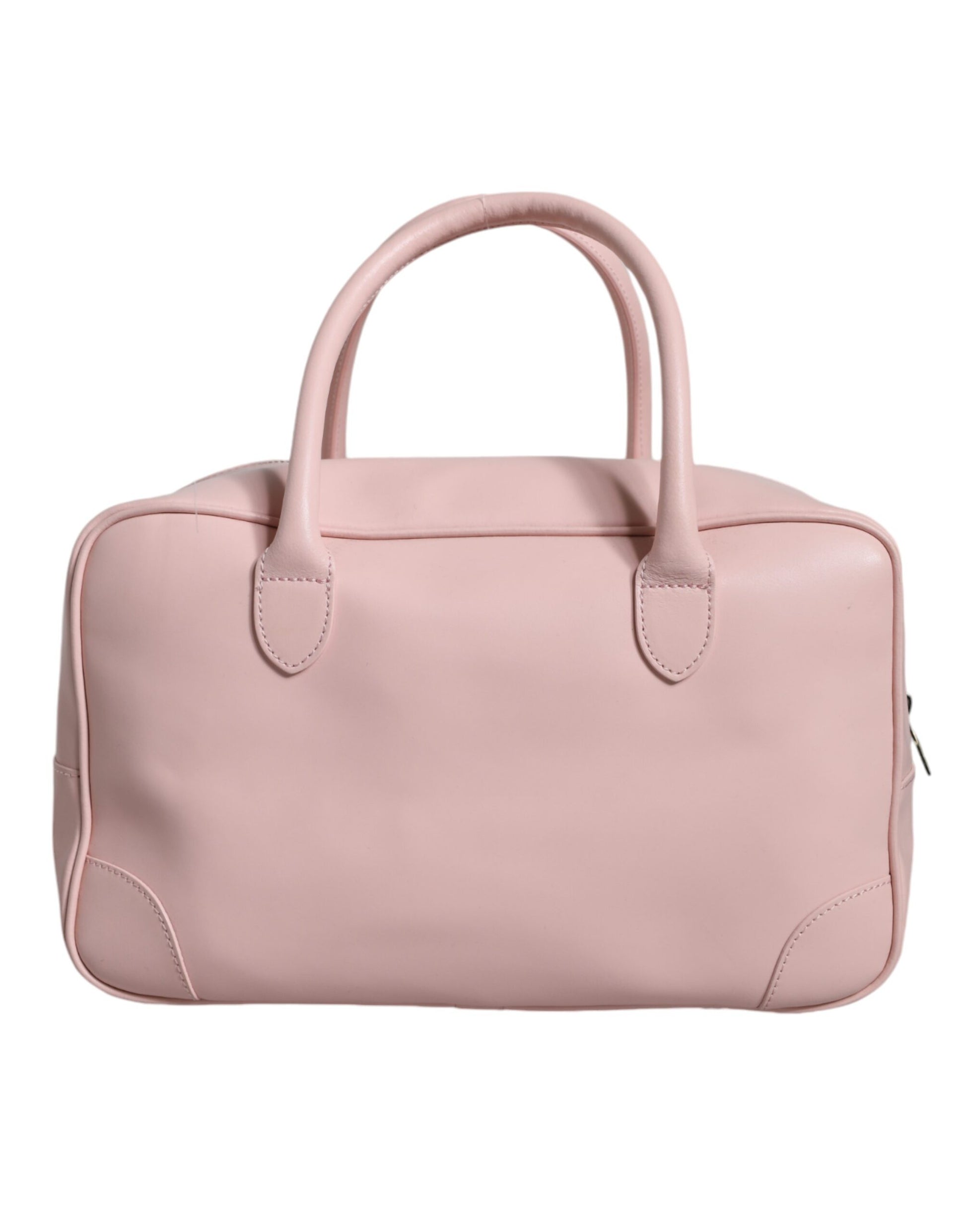 Pink Leather Logo Top Handle Duffel Handbag Women Bag - SEHABRANDS