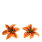 Dolce & Gabbana Orange Green Gold Brass Lily Flower Clip Floral Earrings