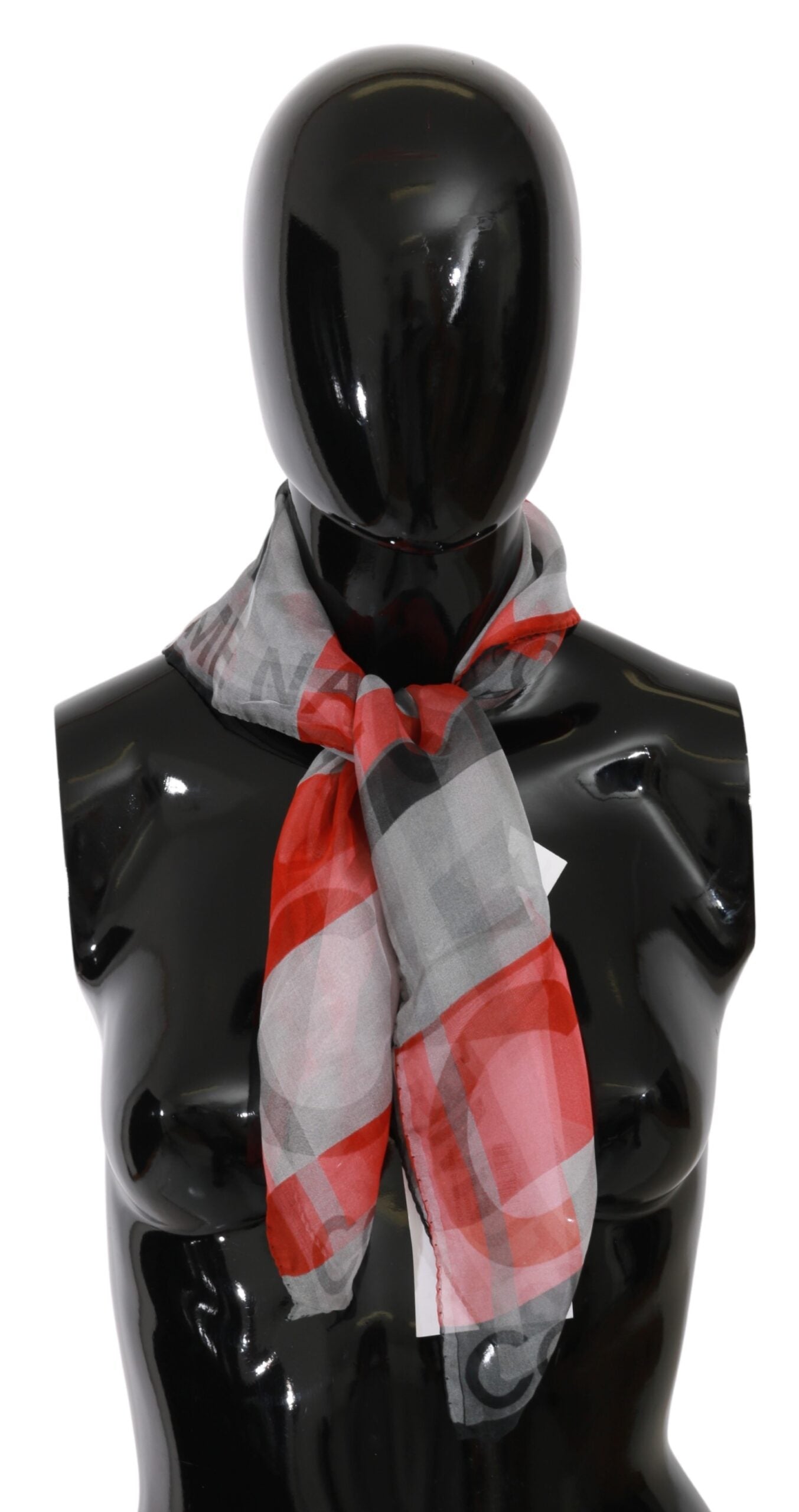 Gray Red 100% Silk Branded Scarf - SEHABRANDS