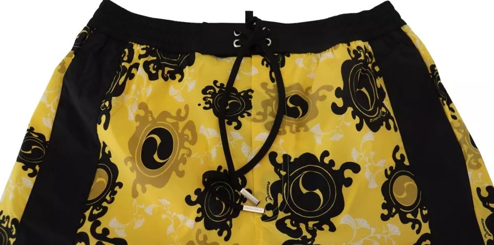 Yellow Black Printed Nylon Beachwear Shorts Swimwear - SEHABRANDS