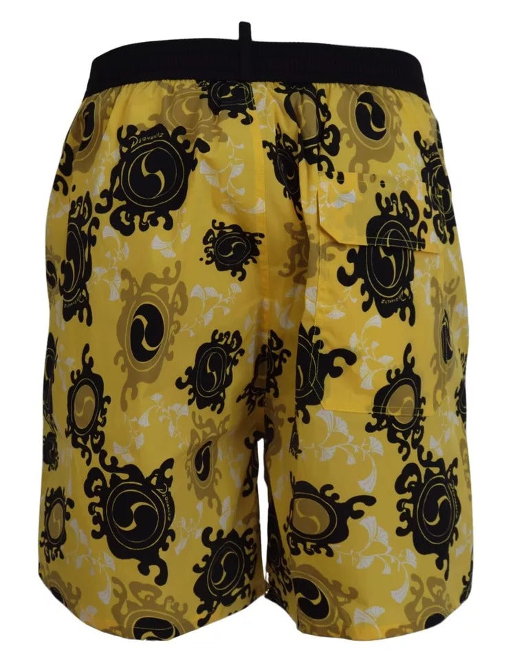 Yellow Black Printed Nylon Beachwear Shorts Swimwear - SEHABRANDS