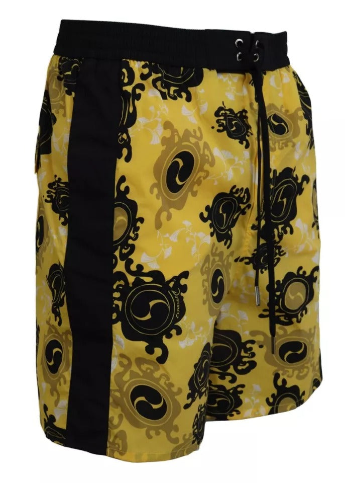 Yellow Black Printed Nylon Beachwear Shorts Swimwear - SEHABRANDS