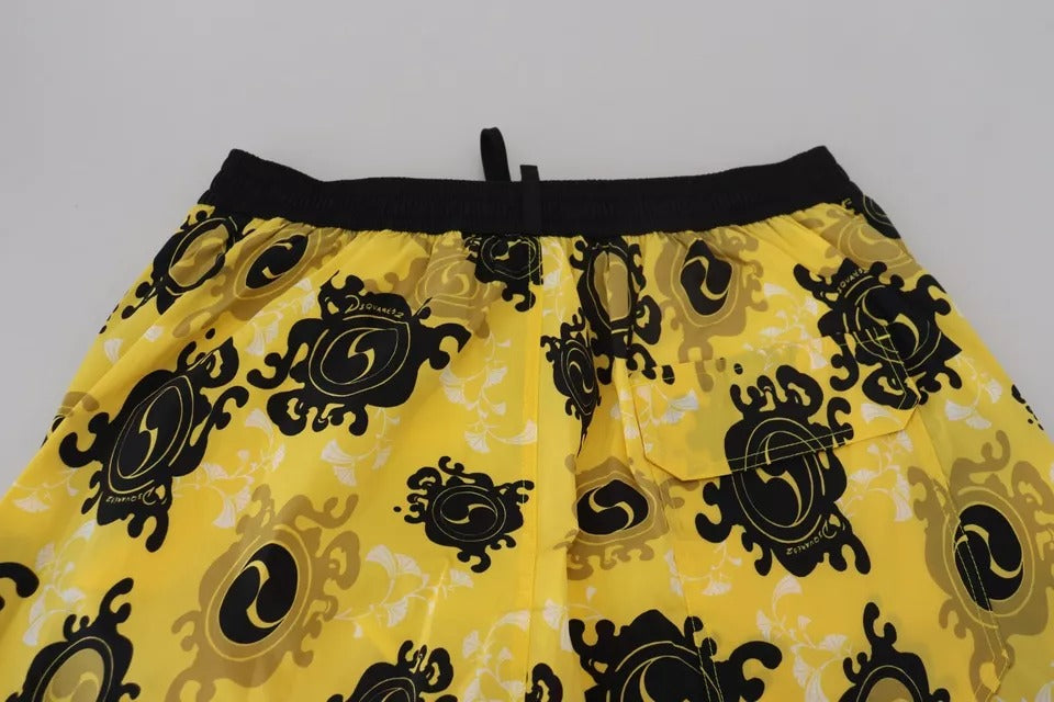 Yellow Black Printed Nylon Beachwear Shorts Swimwear - SEHABRANDS