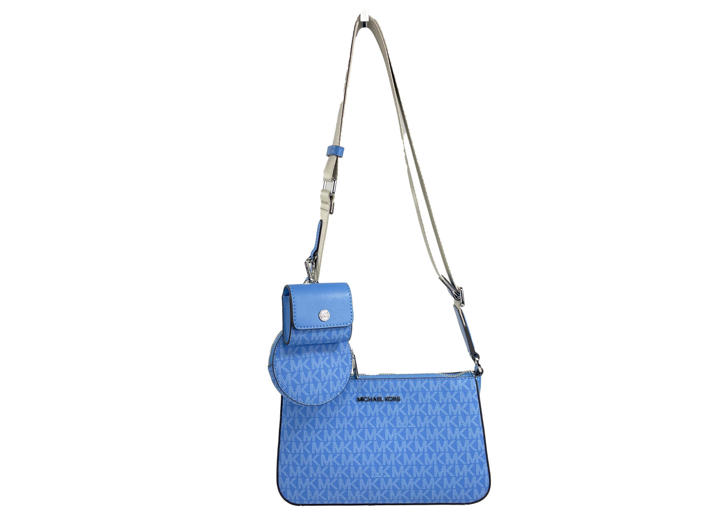 Michael Kors Jet Set Signature PVC Crossbody Tech Attachment Bag Purse Blue - SEHABRANDS