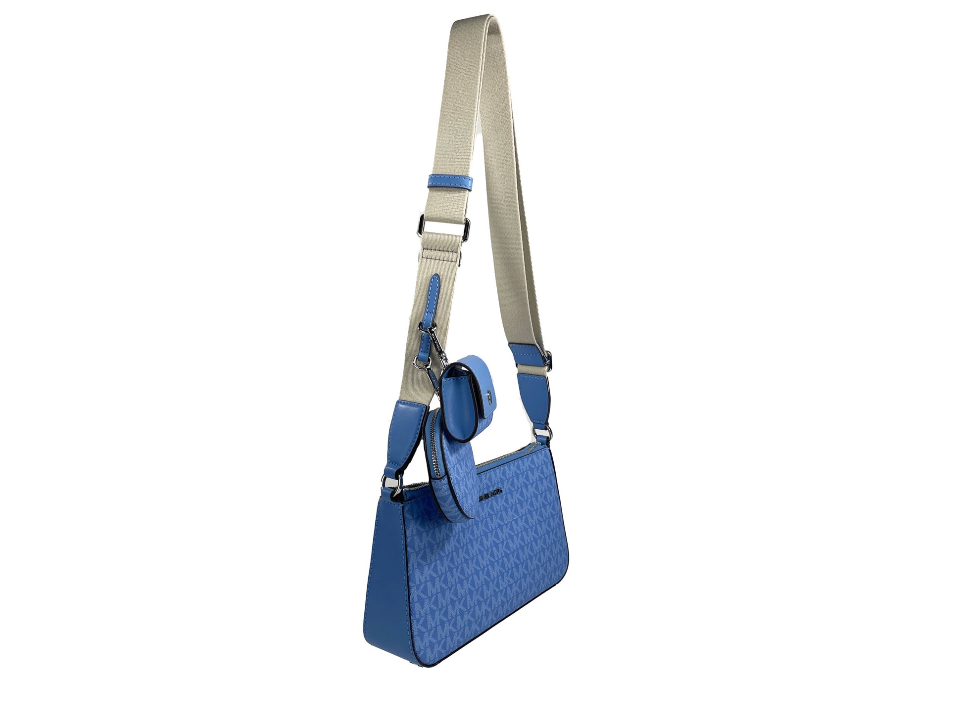 Michael Kors Jet Set Signature PVC Crossbody Tech Attachment Bag Purse Blue - SEHABRANDS