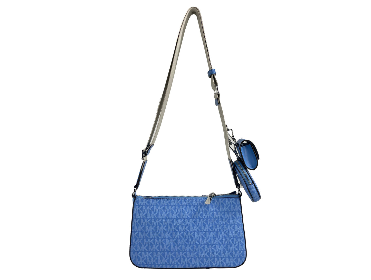 Michael Kors Jet Set Signature PVC Crossbody Tech Attachment Bag Purse Blue - SEHABRANDS