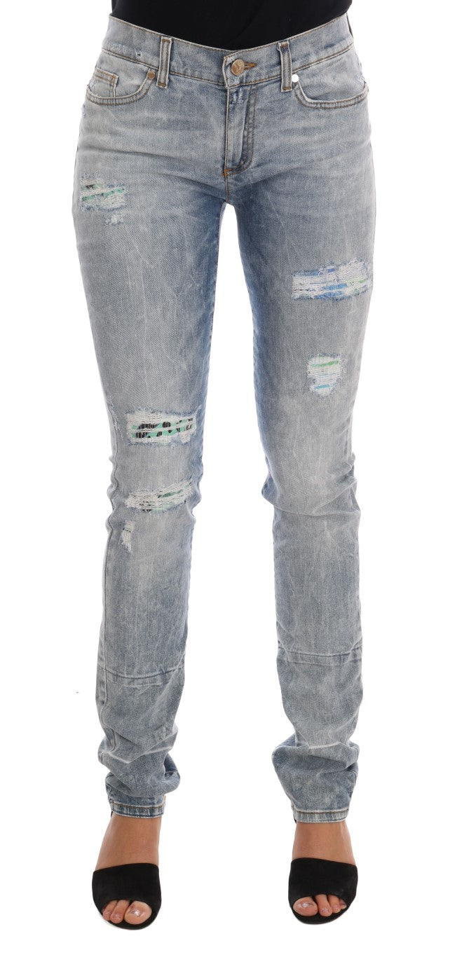 Chic Light Blue Torn Slim Fit Jeans - SEHABRANDS