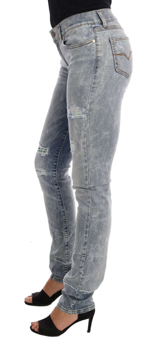 Chic Light Blue Torn Slim Fit Jeans - SEHABRANDS