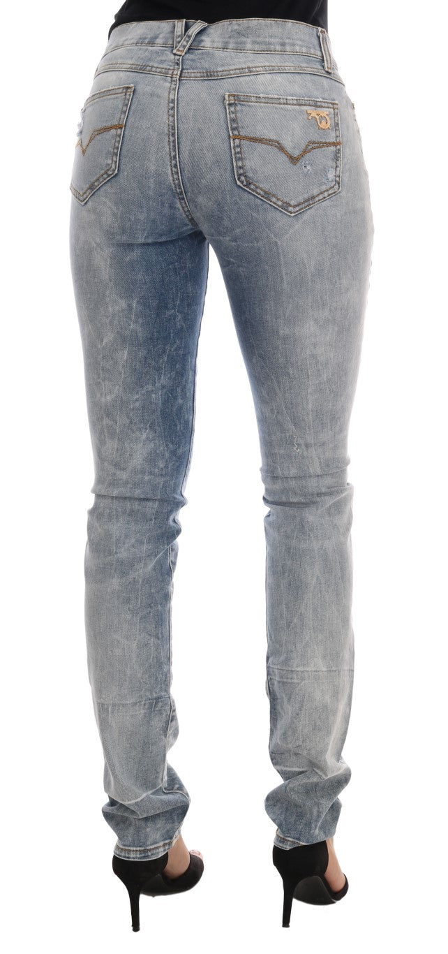 Chic Light Blue Torn Slim Fit Jeans - SEHABRANDS