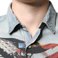 Light Blue Printed Cotton Denim Long Sleeves Shirt - SEHABRANDS