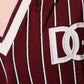 Dolce & Gabbana Maroon Stripes Cotton Logo V-neck T-shirt